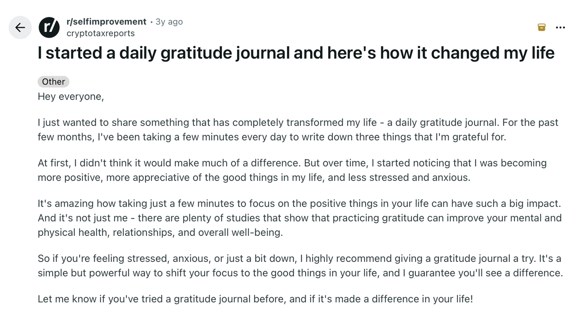 The effect of a gratitude journal