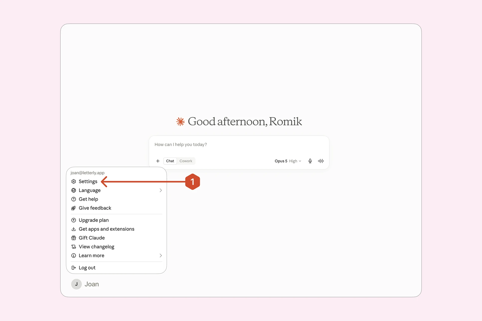 Open your profile menu in Claude and click Settings