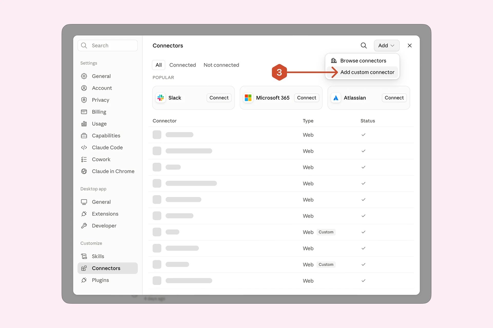 Click Add, then Add custom connector