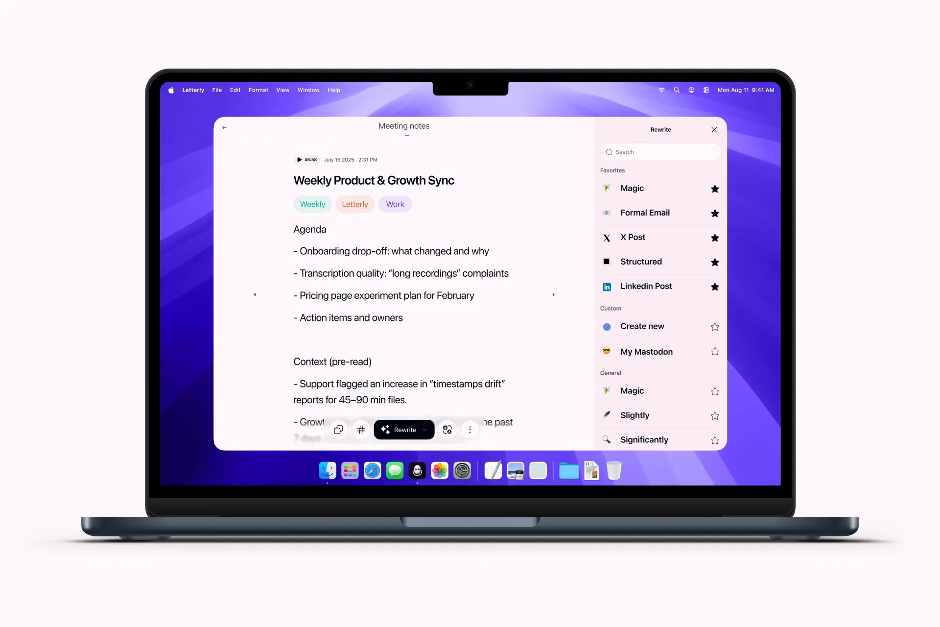 Get structured meeting notes using Letterly