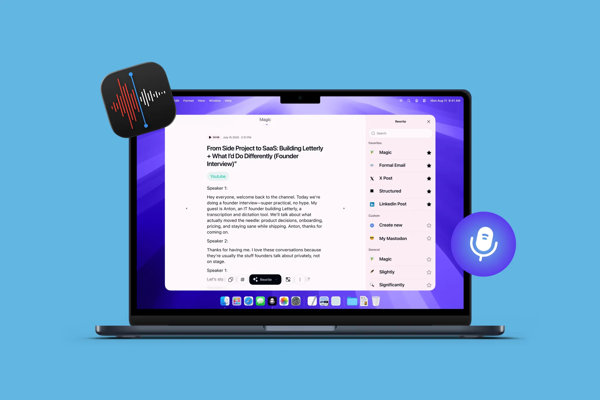 Use Letterly to convert audio to text on your laptop