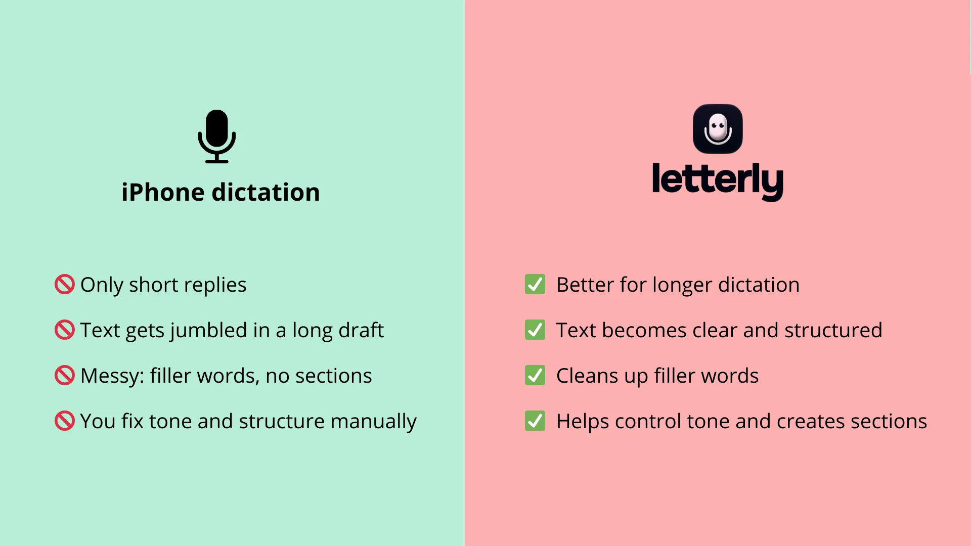 Use Letterly on your iPhone for long dictation