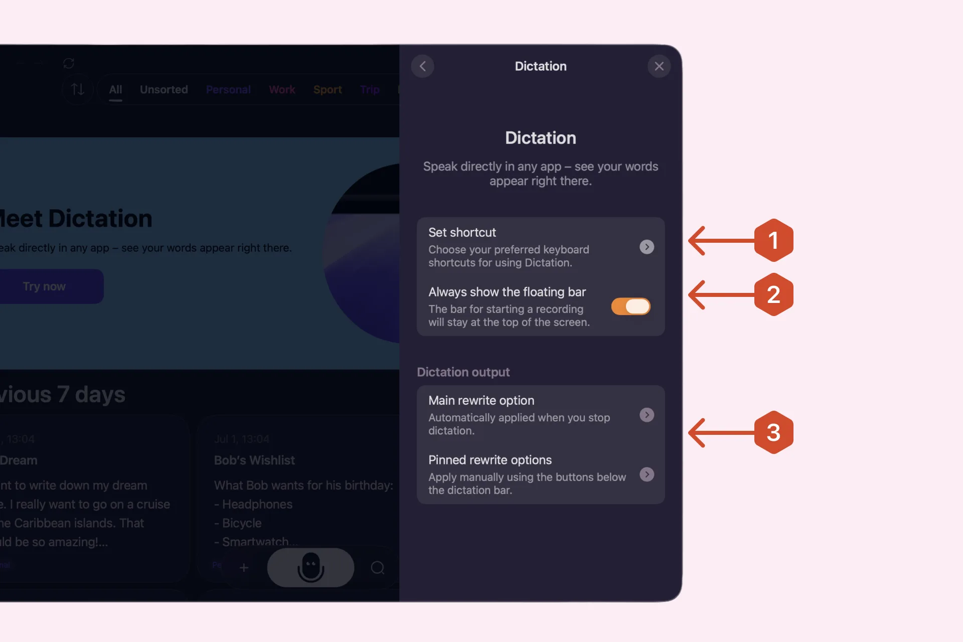 Customize Dictation settings