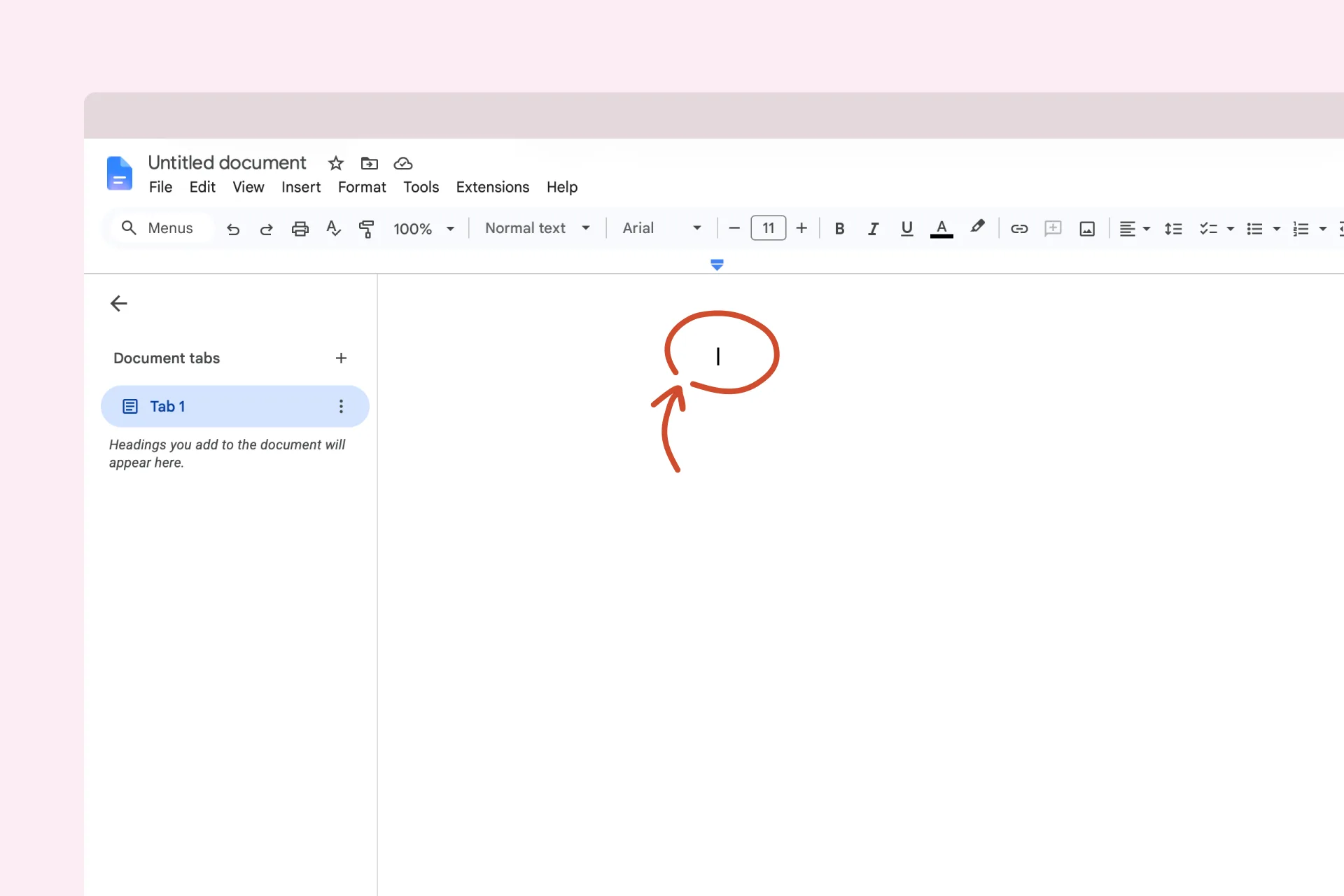 Place your cursor where you want the text to appear
