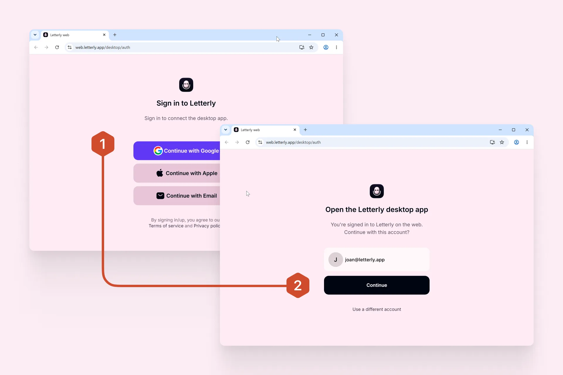 Sign in to Letterly in your browser, then continue to the desktop app