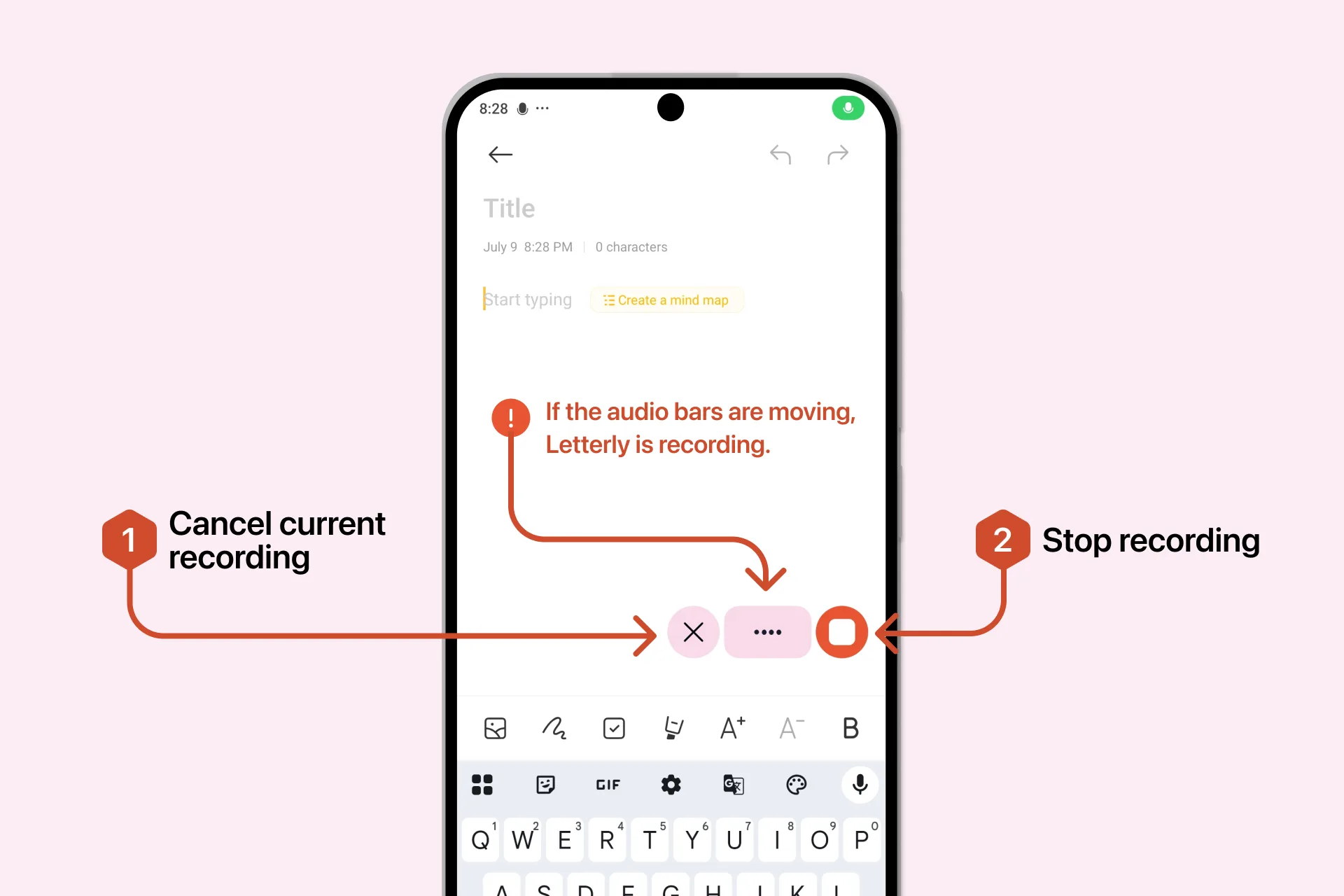 Dictation Bubble recording controls