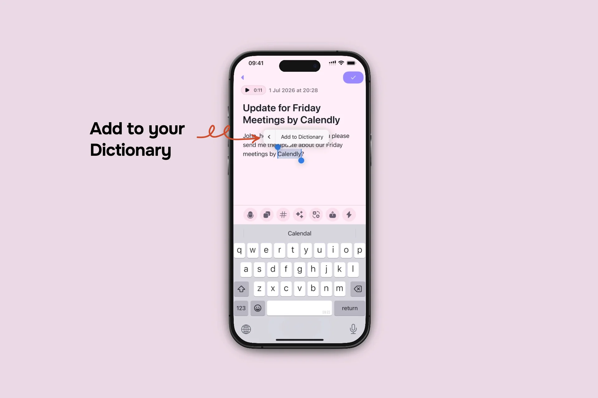 Add a word to Dictionary from a note