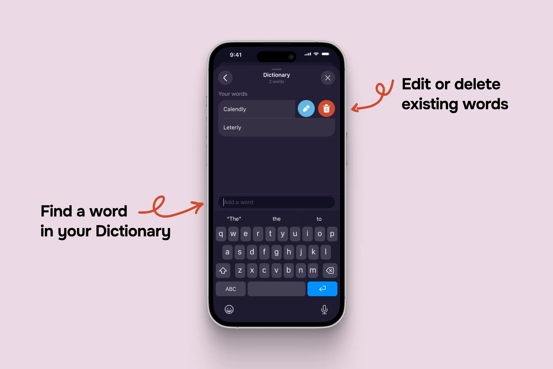 Find, edit, or delete words in Dictionary