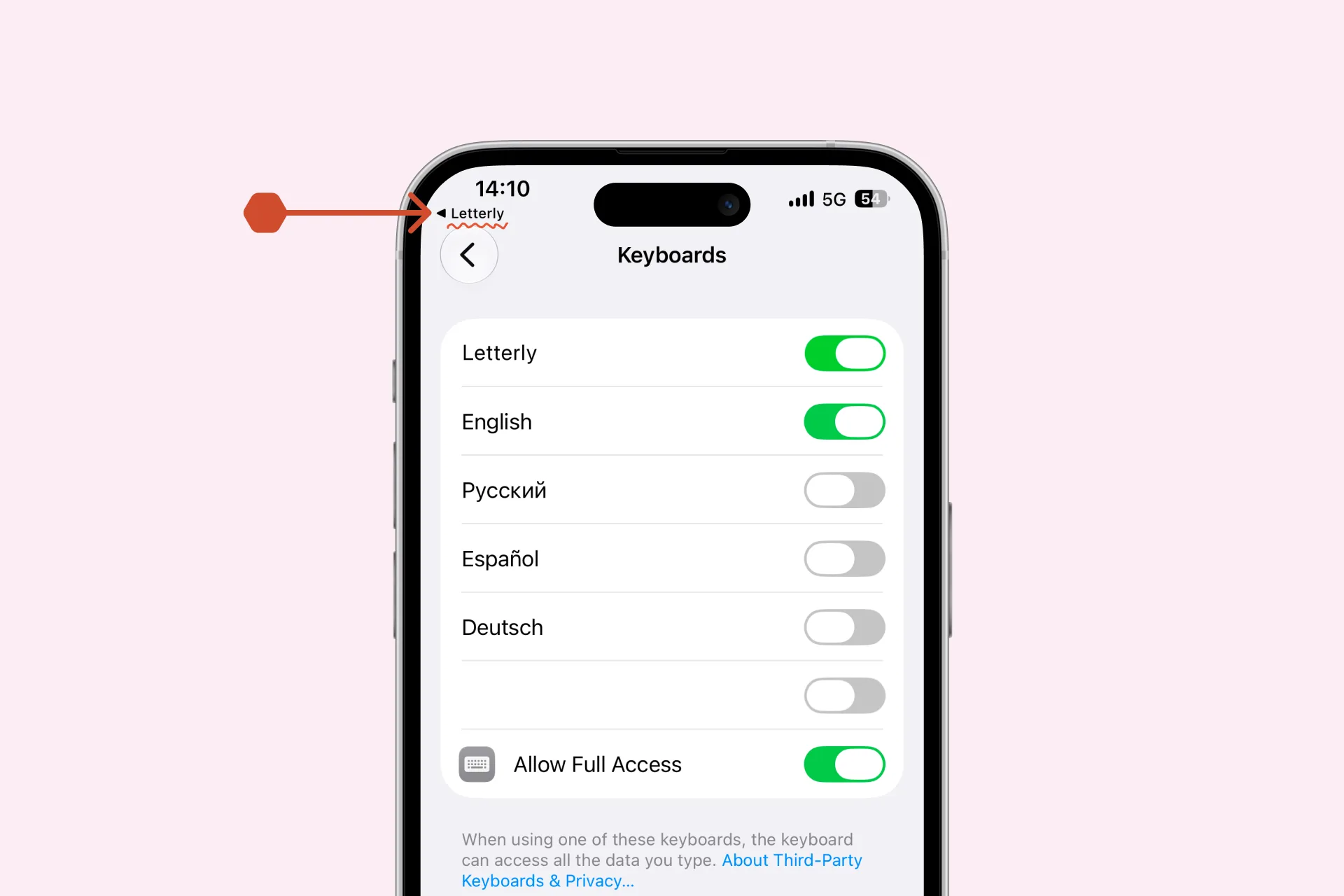 Return to Letterly after enabling Full Access
