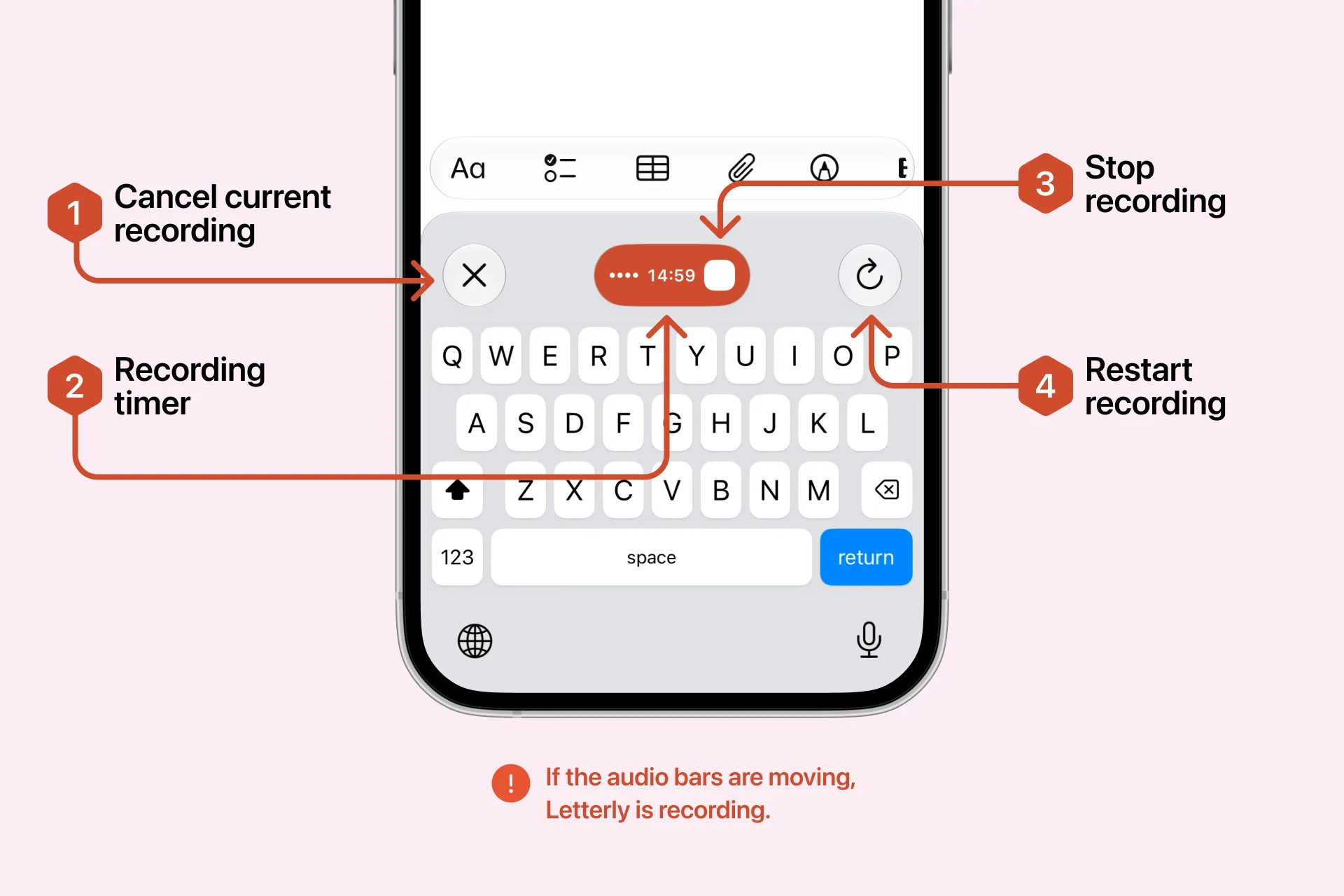 Letterly Keyboard recording controls