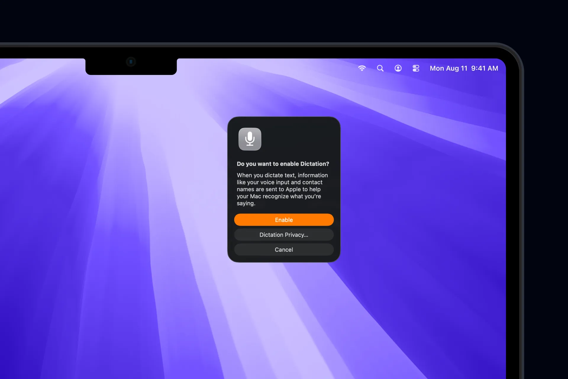 how to use in-build dictation on Mac
