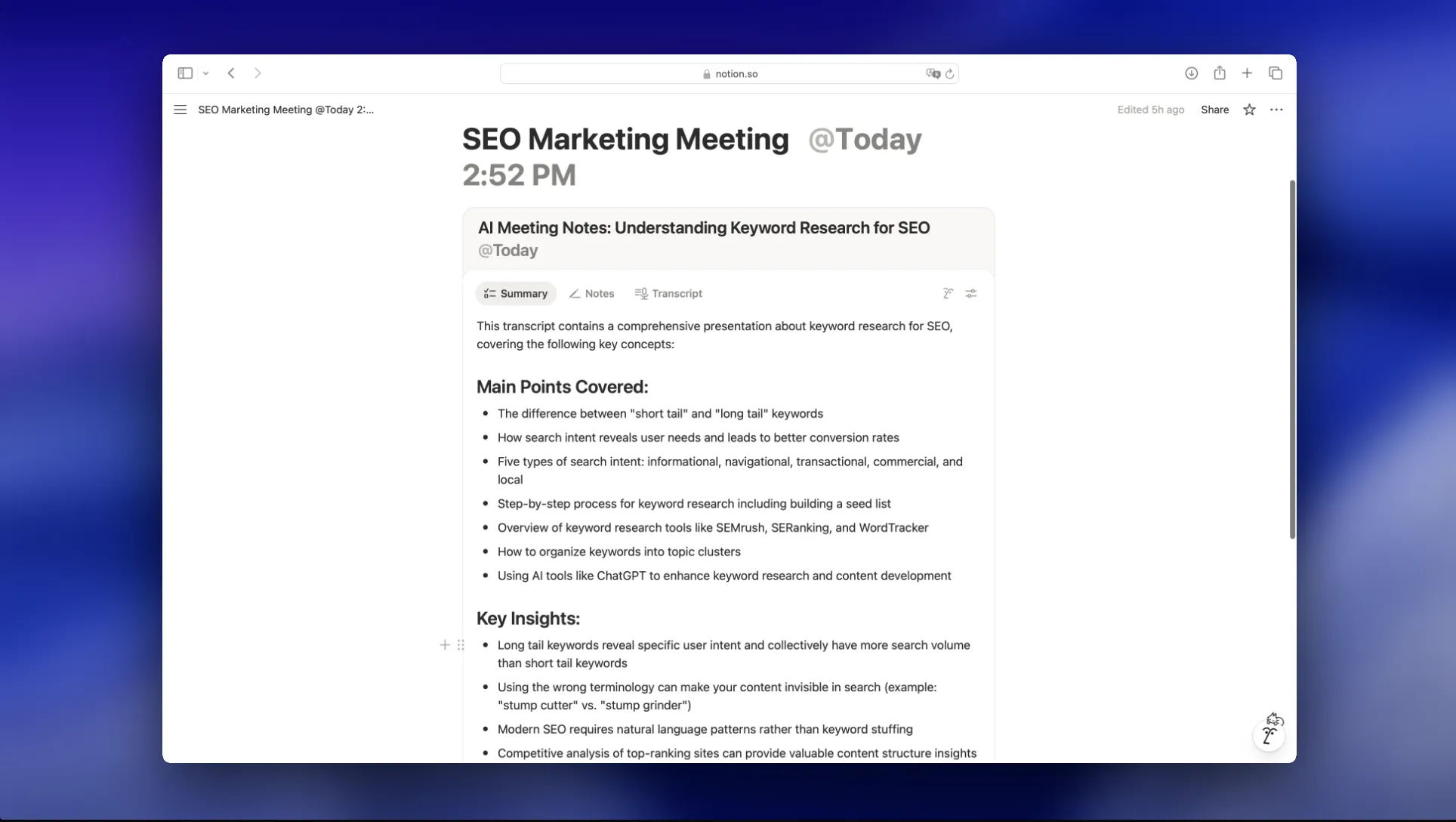 Notion template for taking meeting minutes